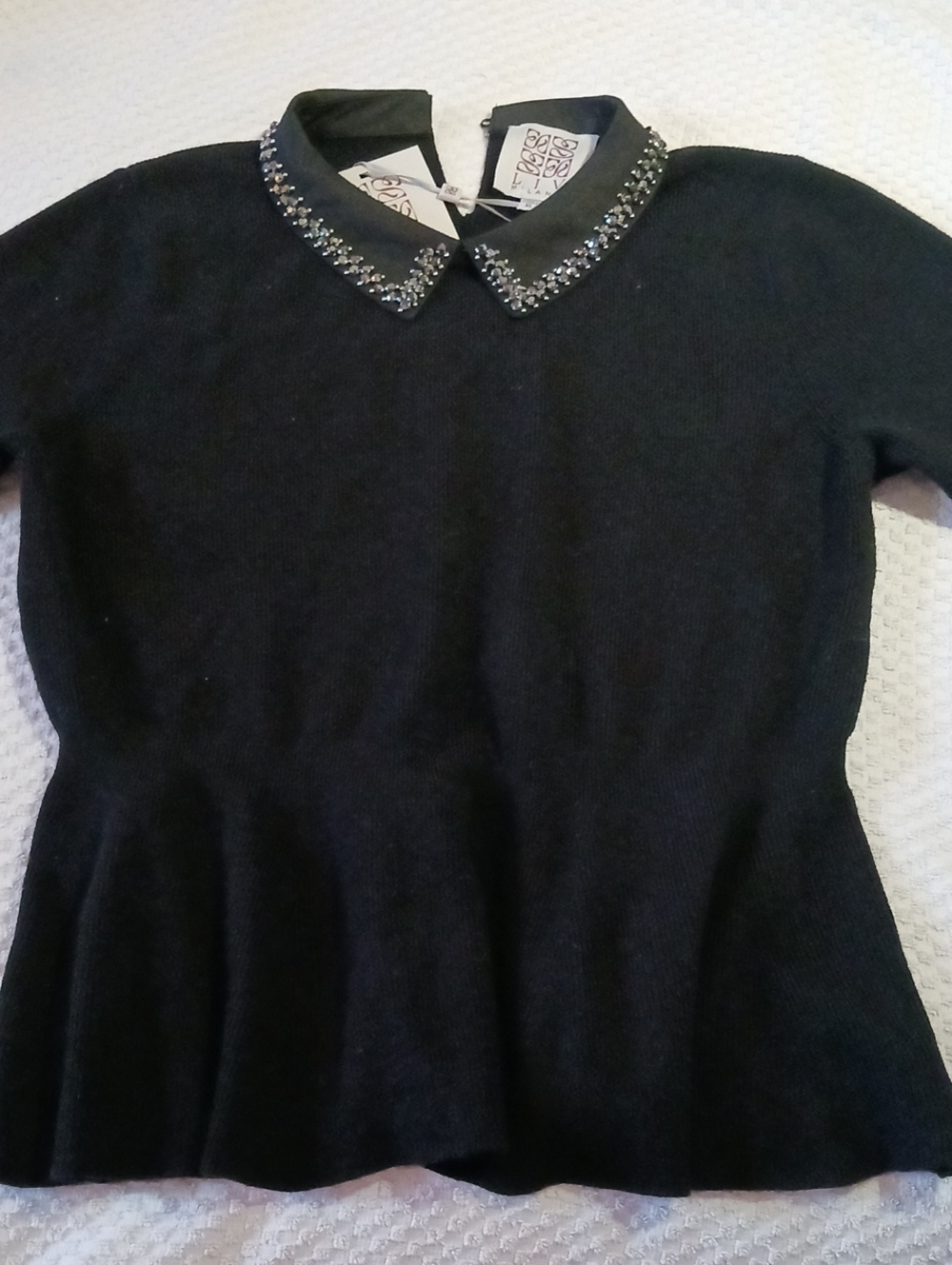 Elegant! LIV Milano Black Embellished Stone Collar Peplum Waist XL